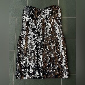 Frederick's of Hollywood Black and Silver Sequin Strapless Dress Large